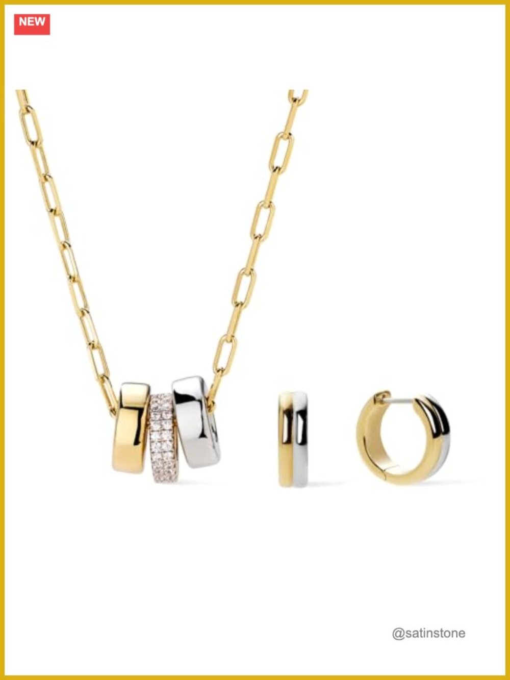 Ana Luisa Two-Tone Cubic Zirconia Necklace Earrings Set 14K Gold Rhodium Plated